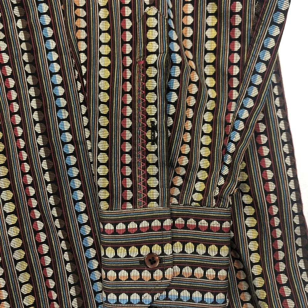 Visconti Black Shirt Mens MED Striped Multicolor Button Up Long Sleeve Geometric